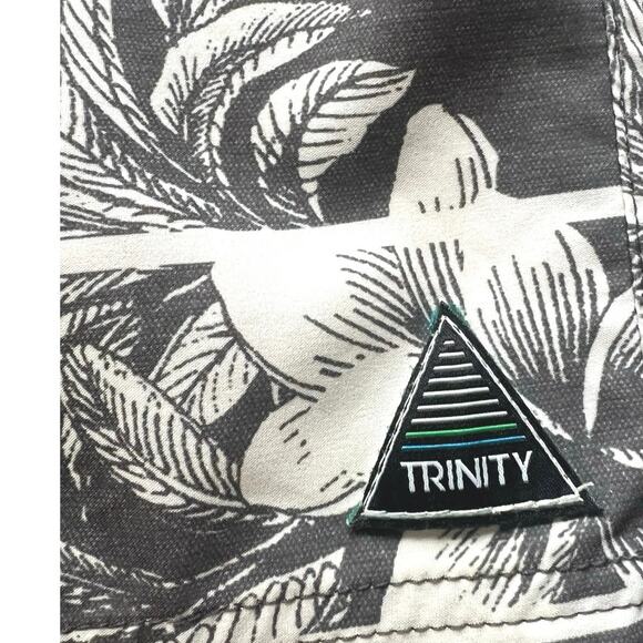 Trinity Boardshorts 34 Gray Floral Tropical Stripe Swim Surf Beach Trunks Pool‎ - Picture 7 of 7